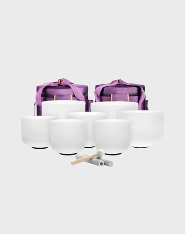 TOPFUND 6-12 inch 432Hz Chakra Set of 7 Crystal Singing Sound Bowls with Carrying Cases and Mallets