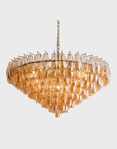 Large Chandelier, 37" Gold Smoke Glass Chandelier for Living Room, 14-Light Round Drum Kitchen Islan