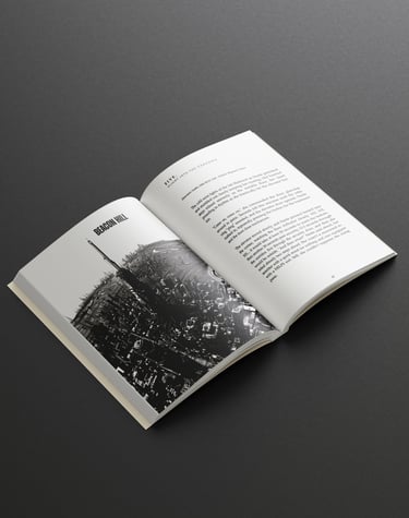 a book opened to show a book with a picture of a city skyline