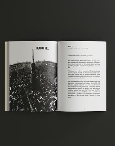 a book opened to show a book with a picture of a man in a suit