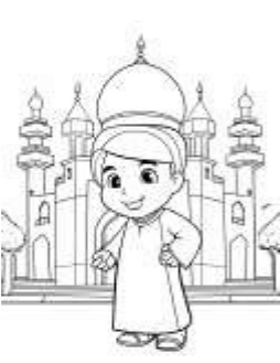 coloriage avec petit musulman et une mosquée