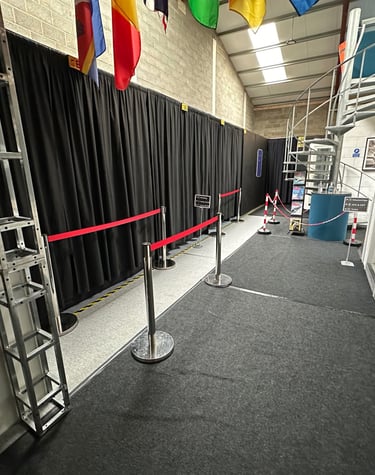 a room with red barriers