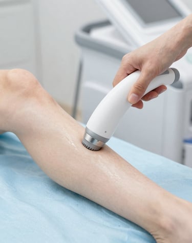 Close-up of a woman's smooth, hair-free leg after laser treatment.