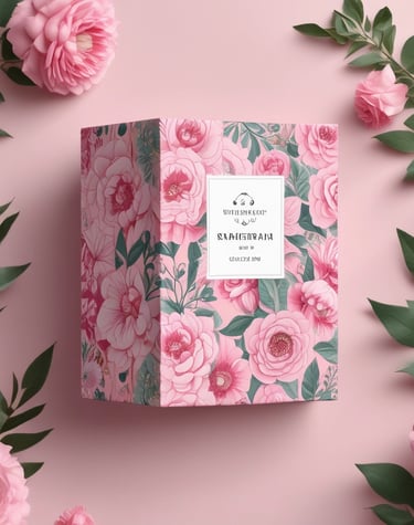 a product packaging box with a pink and white polka dot