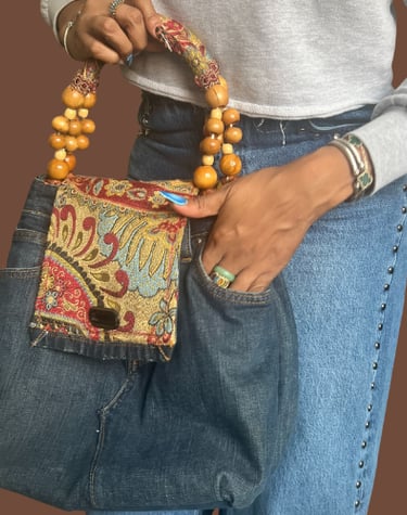 Denim Conversions handmade denim handbag with beaded handle