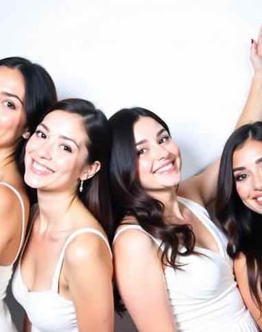 Party guests laughing in a photo booth in Bakersfield.