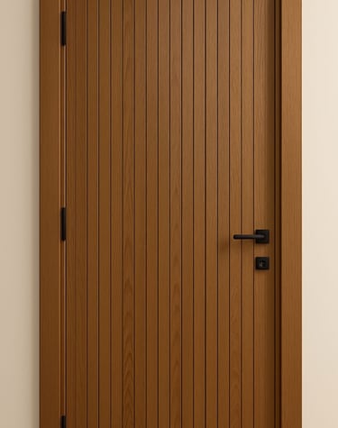 a door with a wooden door and a door handle