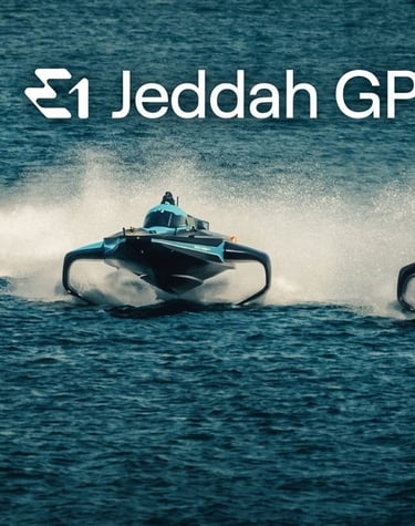 E1 Series electric boat race on Red Sea Jeddah Saudi Arabia سباق القوارب الكهربائية في جدة السعودية