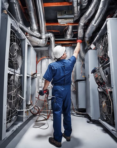 A technician checking a HVAC unit