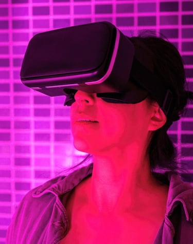 Commercial: a woman wearing a virtual reality headset