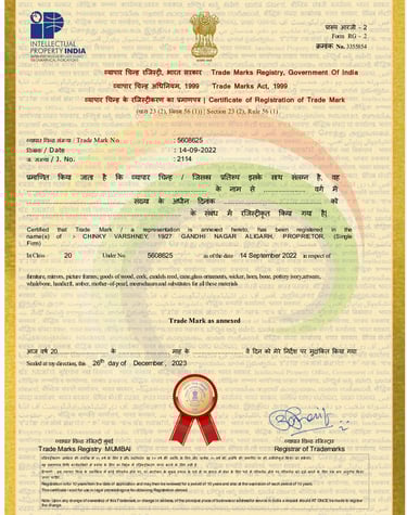 Trademark Certificate of Prajjwal International Company Aligarh.