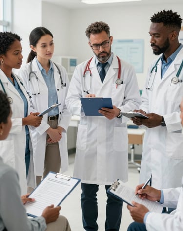 A group of Black medical professionals engaging with community members about the importance of diverse research.
