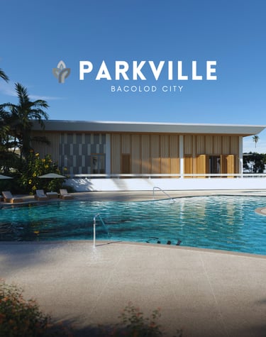 a swimming pool with a view of a park