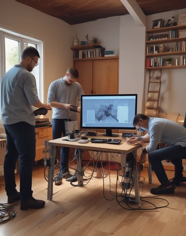 Customer service representative assisting a client over the phone with a smile.