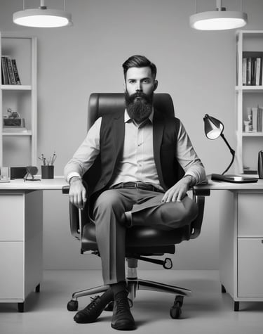 A side view of a person sitting comfortably on an ergonomic chair, demonstrating good posture and relaxed shoulders.