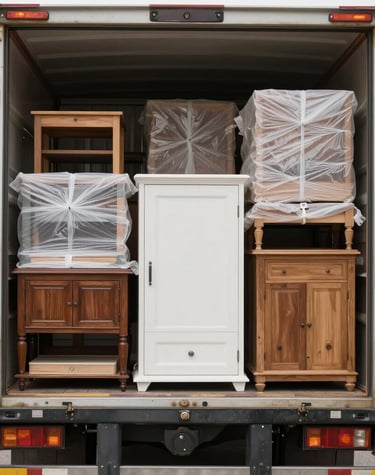 A close-up of carefully packed goods inside a shipping crate labeled for Syria.
