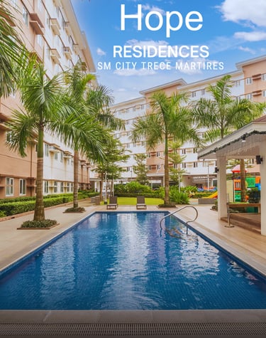 a swimming pool with a view of a resort