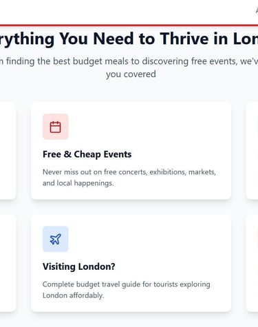 a website page with a bunch of different types of things in london