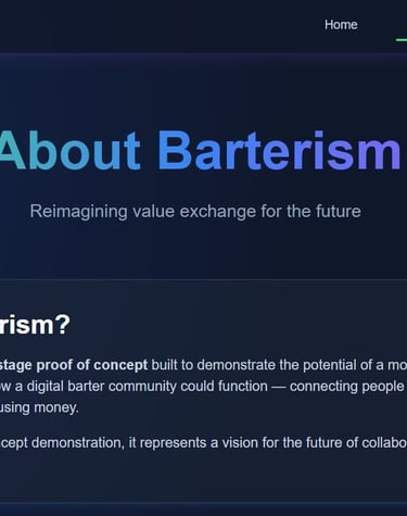 a website page with a barter site example and freelancer work request