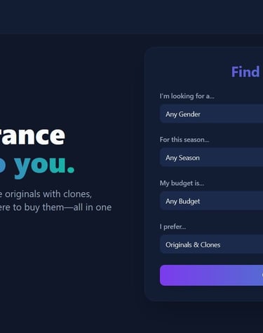 a landing page for a perfume directory and comparison tool