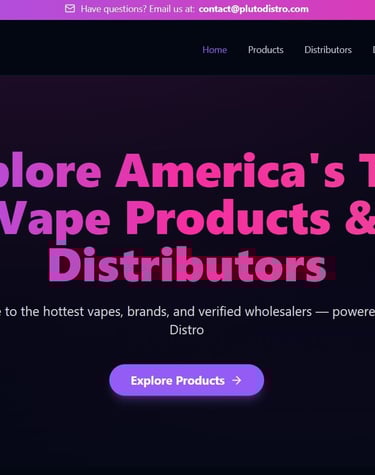 a purple and black website page with a purple background for vape disto in usa