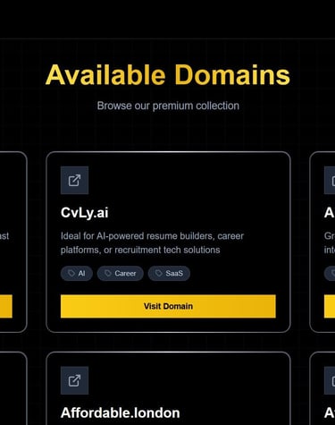 a website page with a bunch of different types of domains