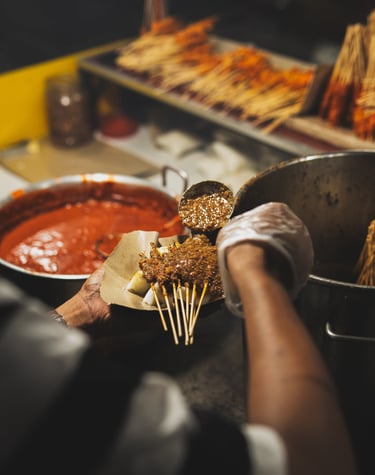 Local satay with peanut sauce in Batam