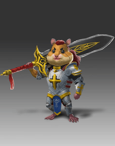 a hamster dressed in armor and holding a sword