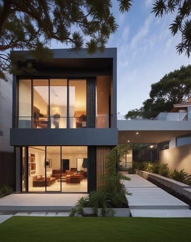 A modern single-storey home with large windows and landscaped front yard in Sydney suburb.
