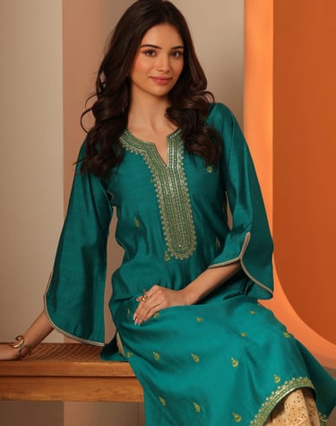 green silk straight kurta tryshopy
