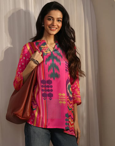 pink straight short kurtis tryshopy