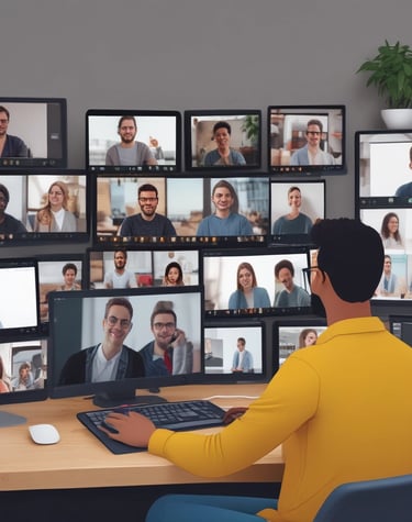 Remote team member participating in a video call from a cozy home office.