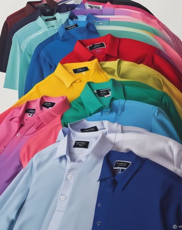 Finished embroidered uniforms hanging neatly in a workshop.