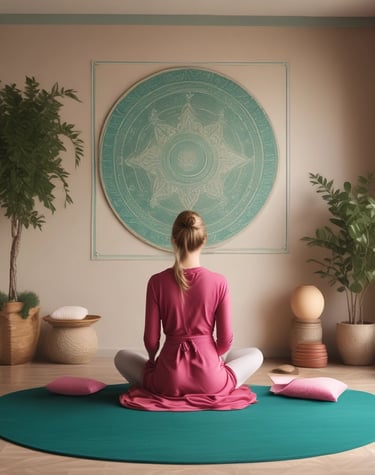 A participant deeply focused during a one-on-one creative coaching session, surrounded by subtle emerald and beige tones.