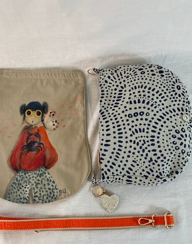 Sac peint à la main combinaison bleu orange