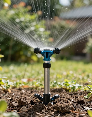 Technician repairing underground irrigation pipes in a residential garden.