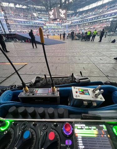 Location sound bag in full arena. 