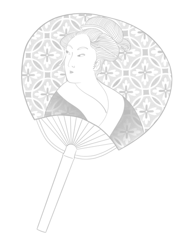 dessin d'un éventail japonais, opacité diminuée 