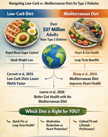 Which diet is best for Type 2 Diabetes? Low-carb vs Mediterranean explained with science, meal plans