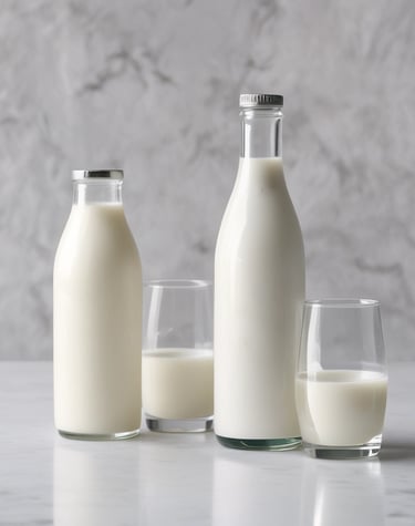 Fresh green leaves arranged delicately beside a jar of creamy kefir on a clean white surface