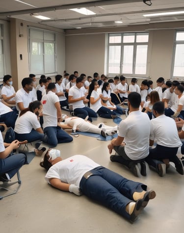 Students planting trees together during a community environmental project.
