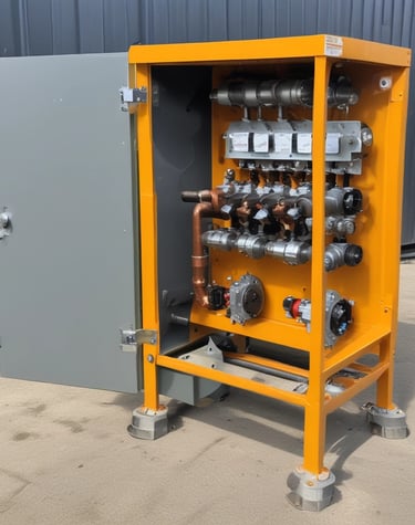 Close-up of a rugged control box with heavy-duty connectors and weatherproof casing.