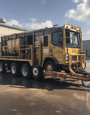Control boxes installed on-site amid oilfield equipment under a clear blue sky.
