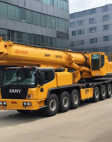 A powerful yellow excavator working on a construction site under a clear blue sky.