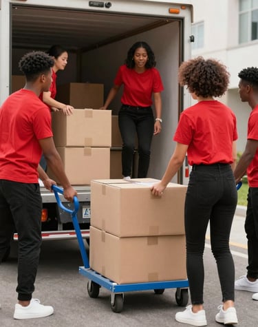 A crimson complete delivery van loaded and ready to head out on a freight run.
