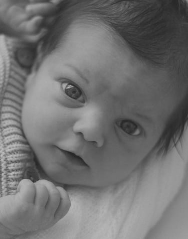 newborn baby looking up at camera, taken in Adelaide studio