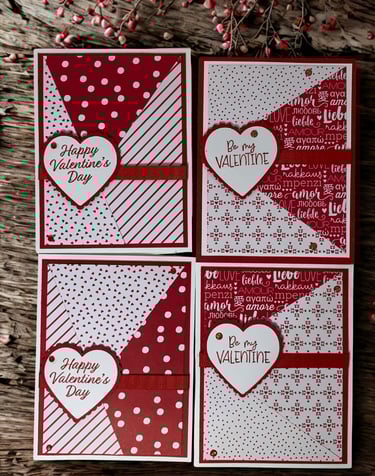 Set of 4 red and white Valentine cards