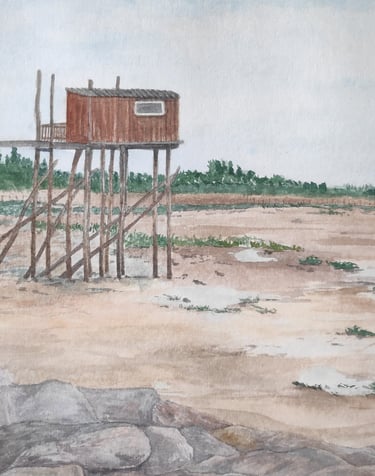 Lucile Moutiart aquarelle originale La Cabane du pêcheur