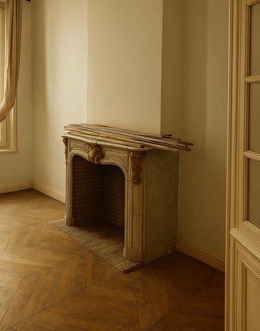 cheminée ancienne et parquet massif