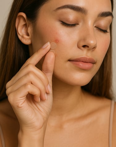a young woman using the best pimple patches on her acne
